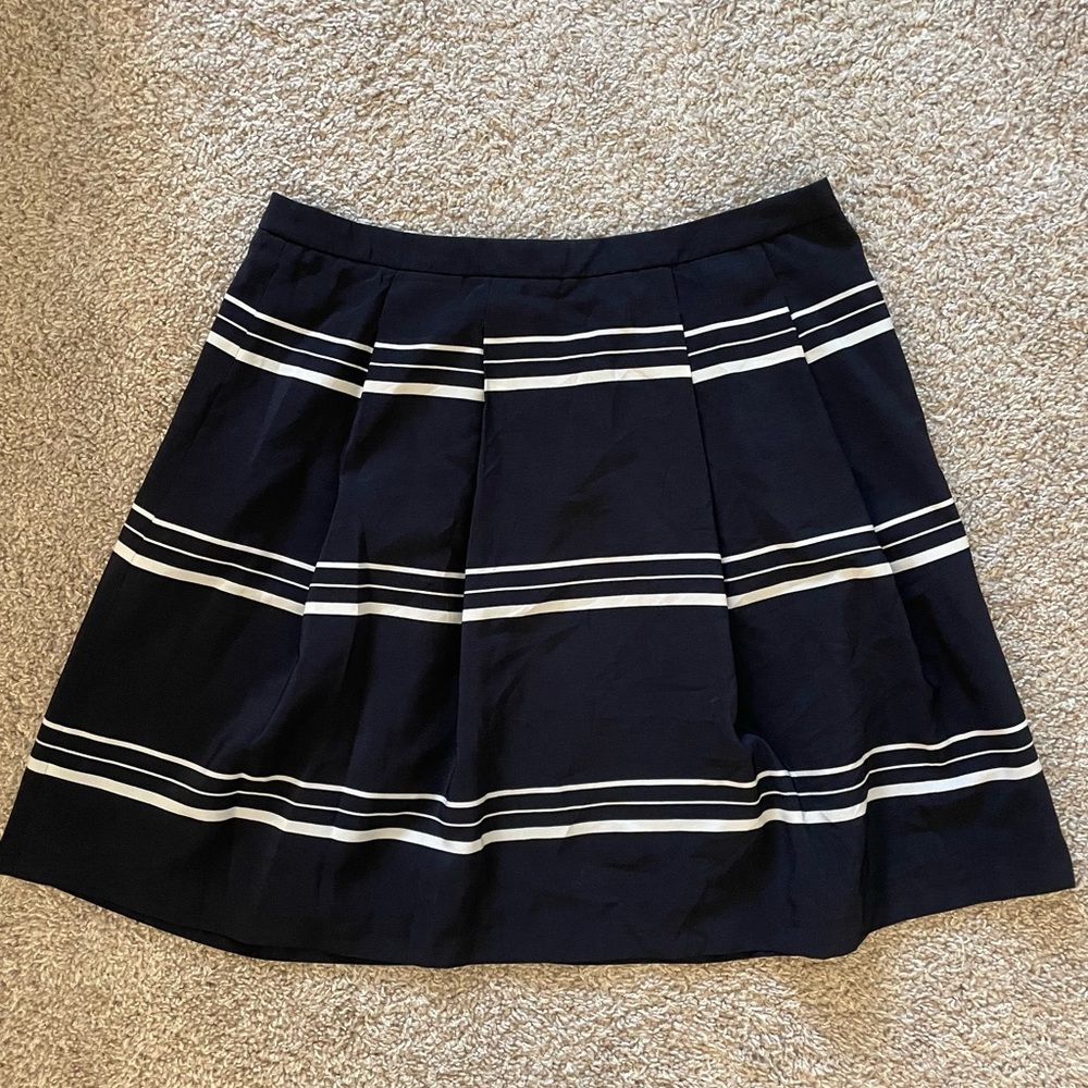 Navy and White pleated skirt from The Limited